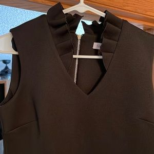 Little black dress with ruffle neckline by Calvin Klein